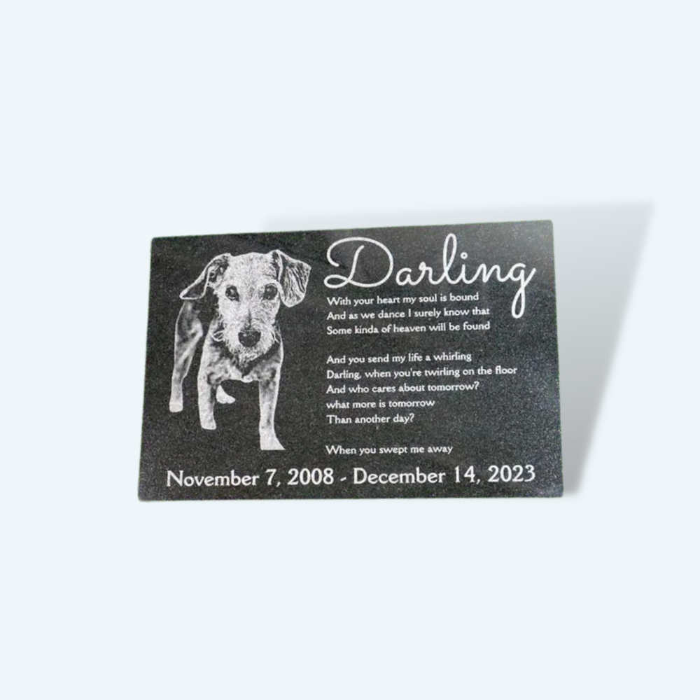 Custom Black Granite Pet Memorial Photo Grave Marker (4 Sizes Available)
