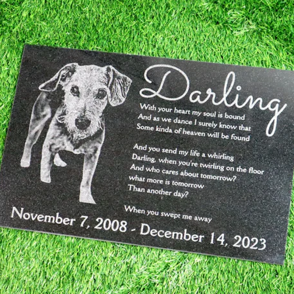 Custom Black Granite Pet Memorial Photo Grave Marker (4 Sizes Available)