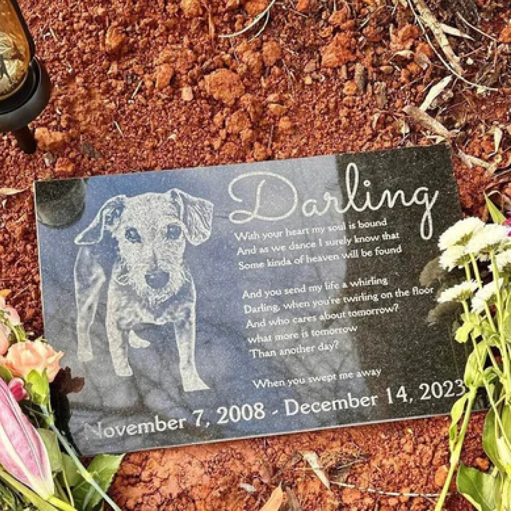 Custom Black Granite Pet Memorial Photo Grave Marker (4 Sizes Available)