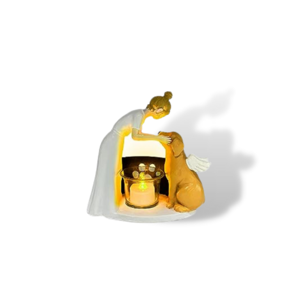 Angel Dog Rainbow Bridge Memorial LED Candle Holder