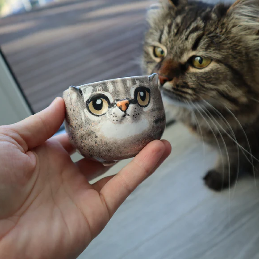 Custom Cat Portrait Pottery Seedling Planter | Personalized Pet Ceramic Succulent Dish