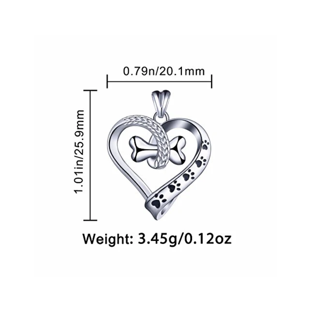 Dog Bone & Heart Sterling Silver Pet Memorial Necklace
