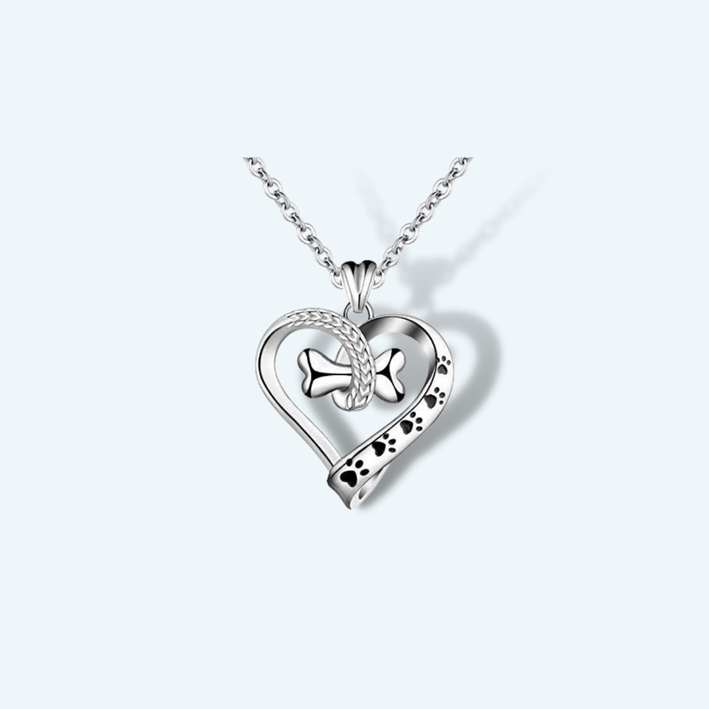 Dog Bone & Heart Sterling Silver Pet Memorial Necklace