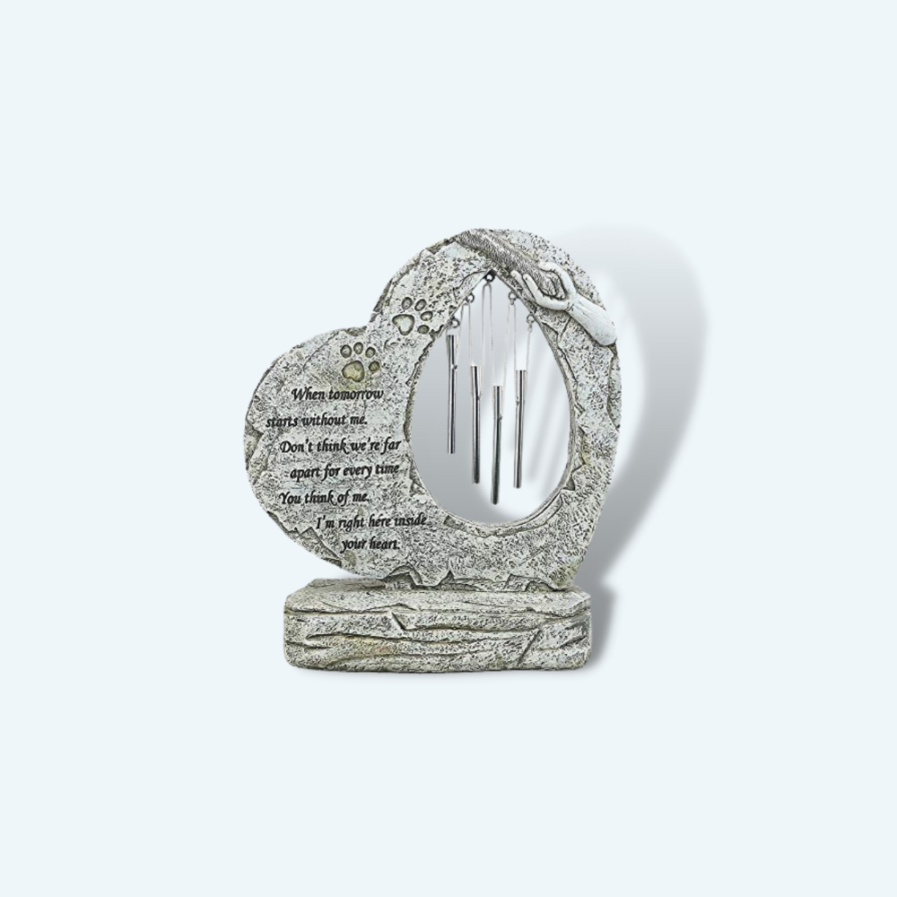 Heart-Shaped Paw Print Dog Memorial Stone & Wind Chime
