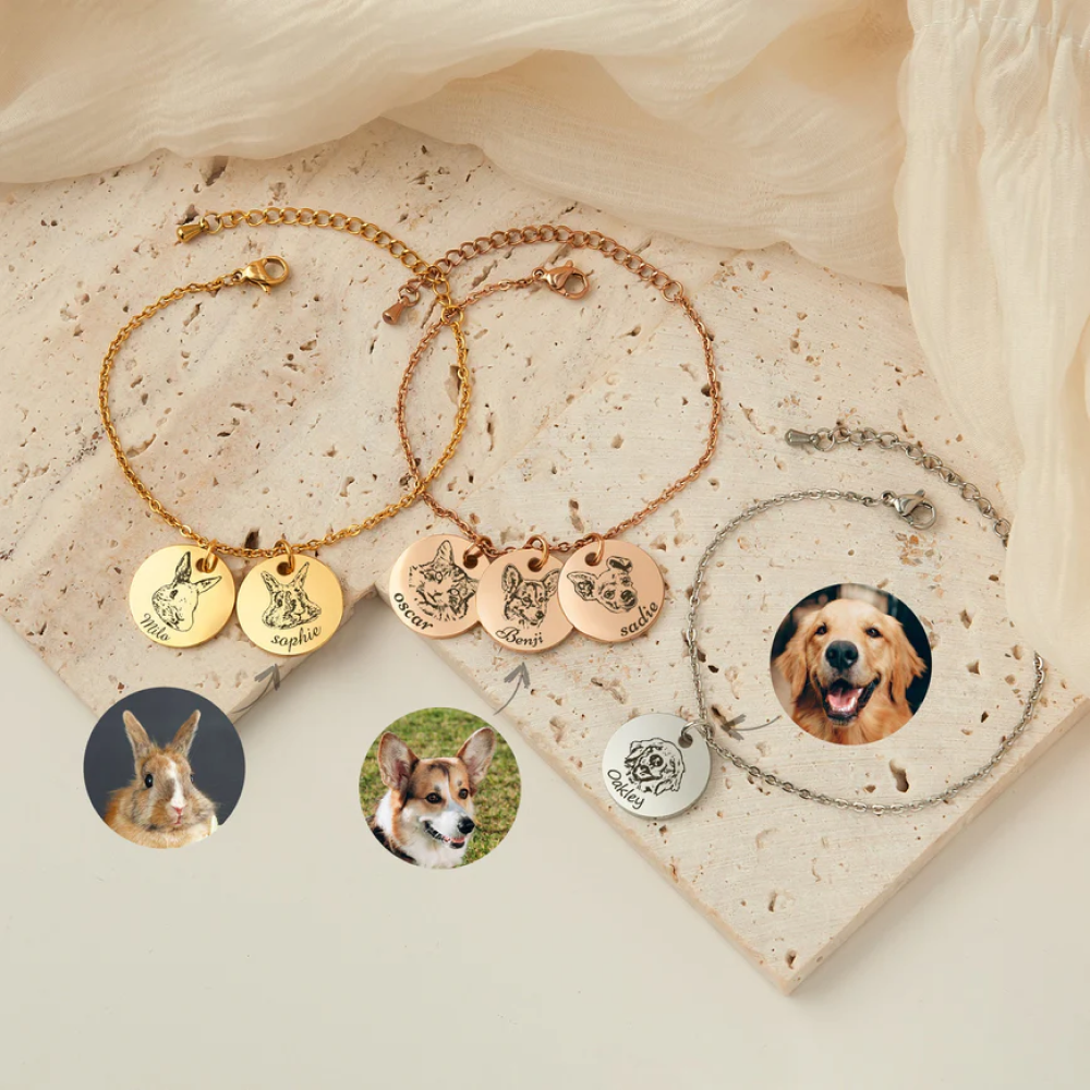 Custom Cute Engraved Pet Bracelet | Includes Your Pet's Image & Name