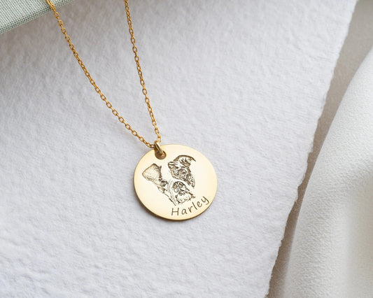 Engraved Pet Portrait Necklace | Customized Pet Memorial