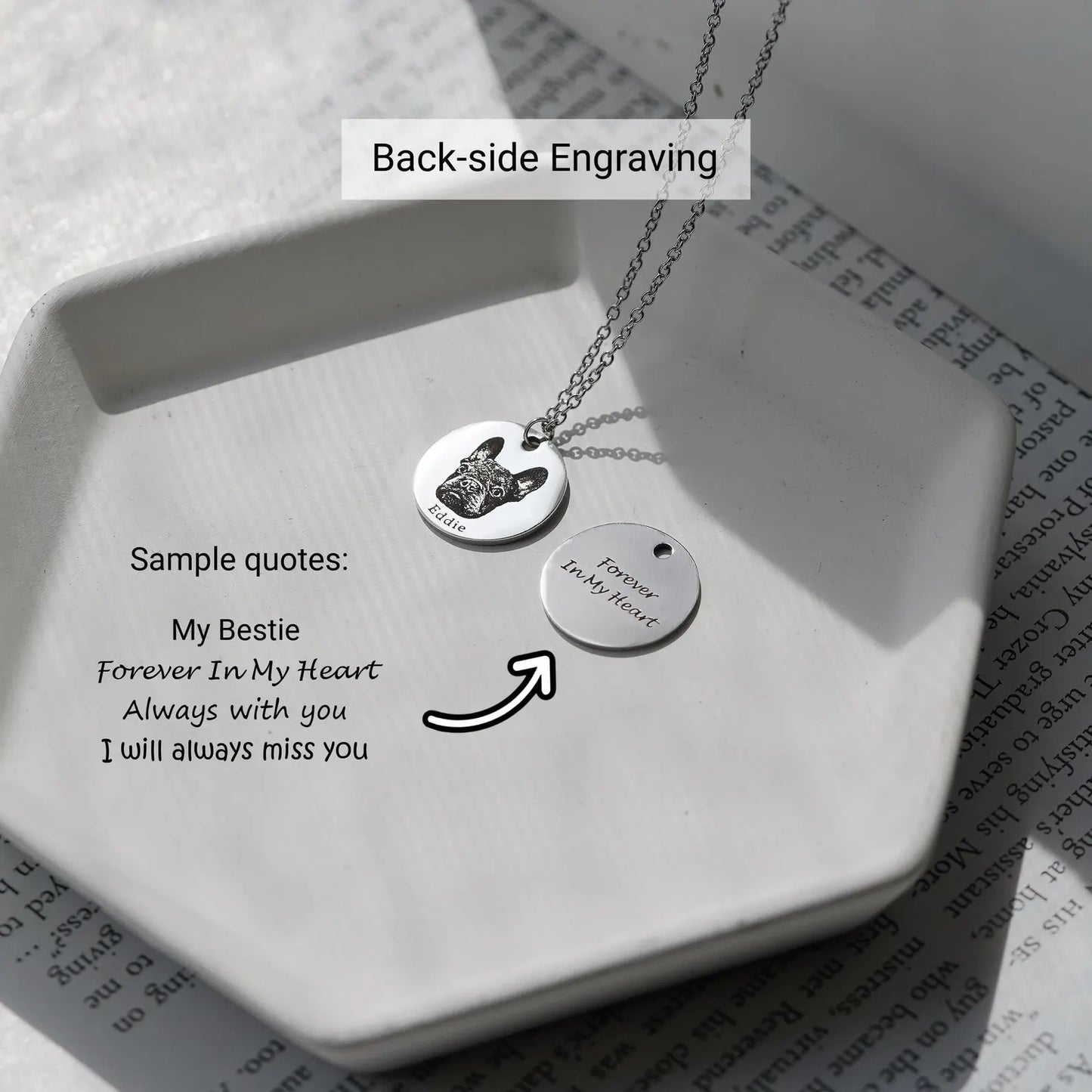 Engraved Pet Portrait Necklace | Personalized Pet Memorial Necklace