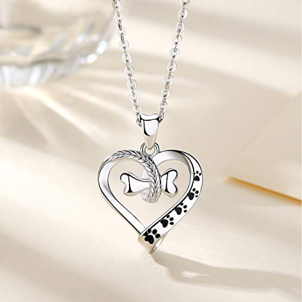 Dog Bone & Heart Sterling Silver Pet Memorial Necklace