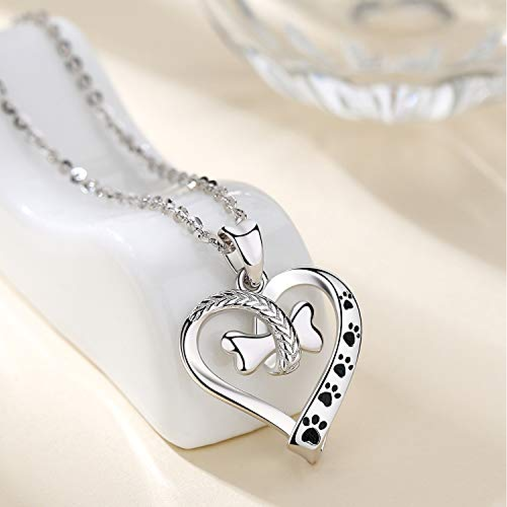 Dog Bone & Heart Sterling Silver Pet Memorial Necklace