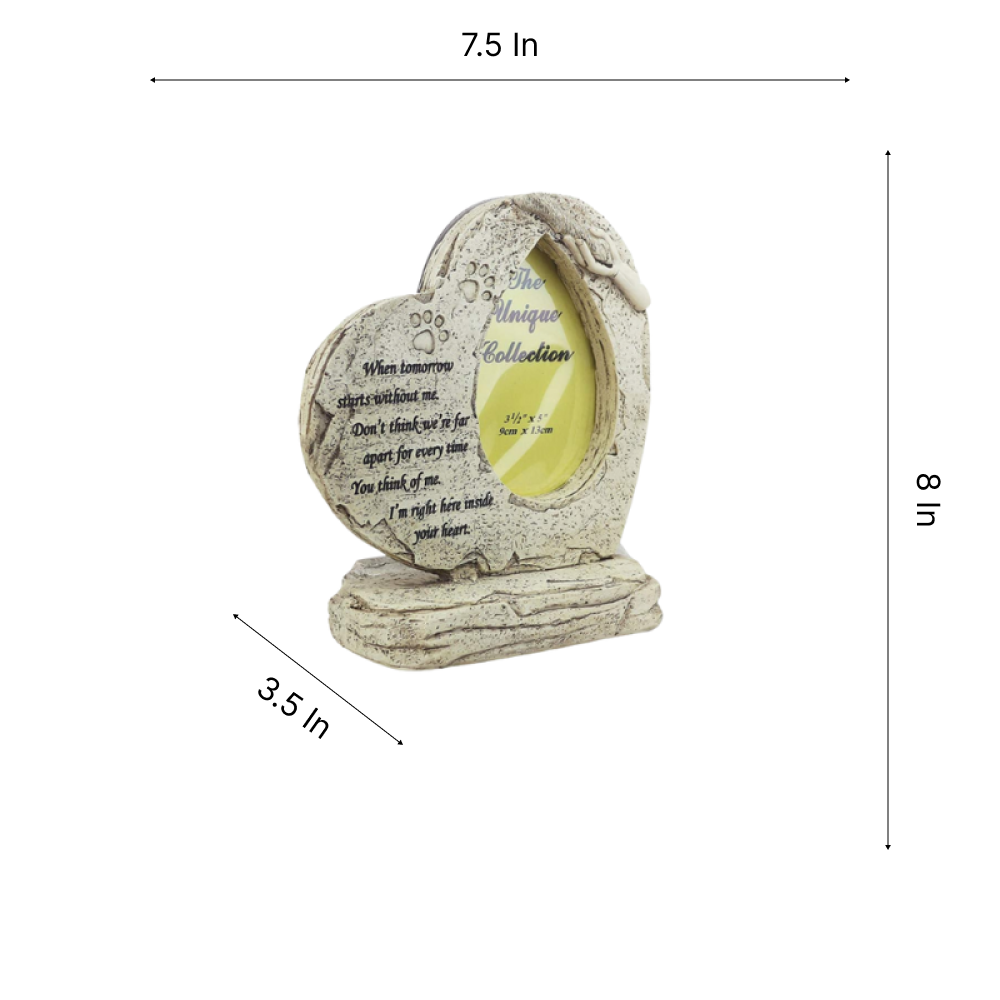 Paw Print Heart Shaped Dog Memorial Stone with Photo Frame