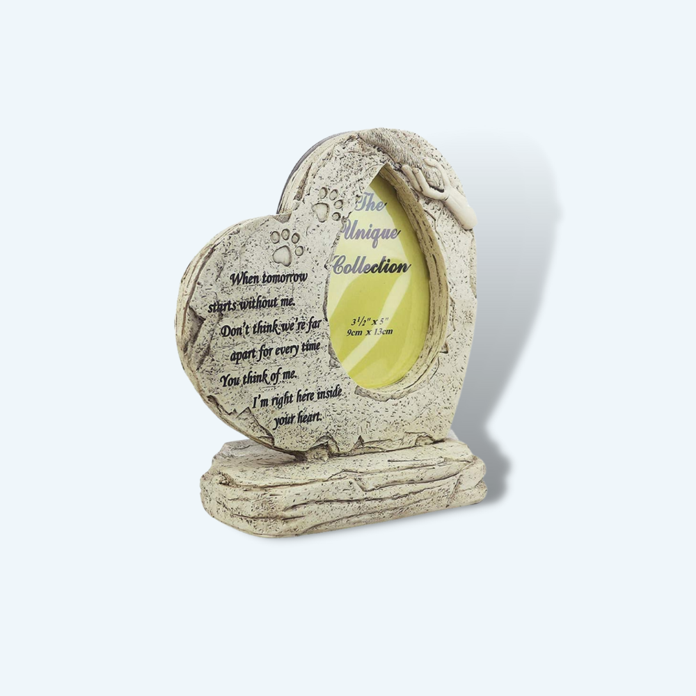 Paw Print Heart Shaped Dog Memorial Stone with Photo Frame