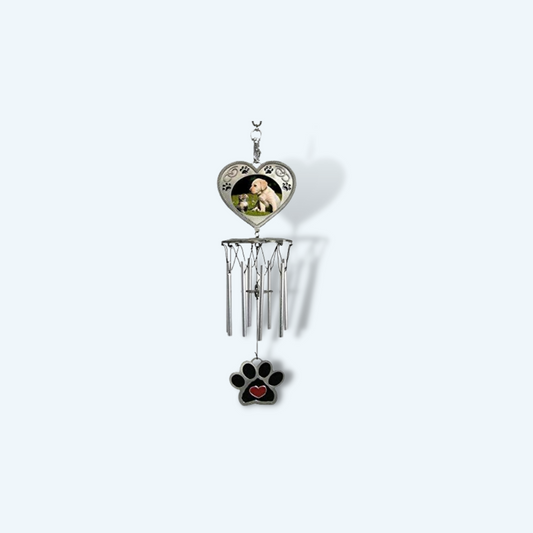 "Paw Prints On My Heart" Black Wrought Iron Garden Stake Pet Memorial Wind Chime