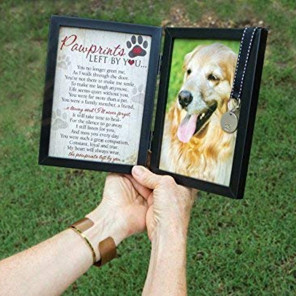 "Pawprints Left By You" Pet Memorial Frame with Pet Tag or Ash Vial