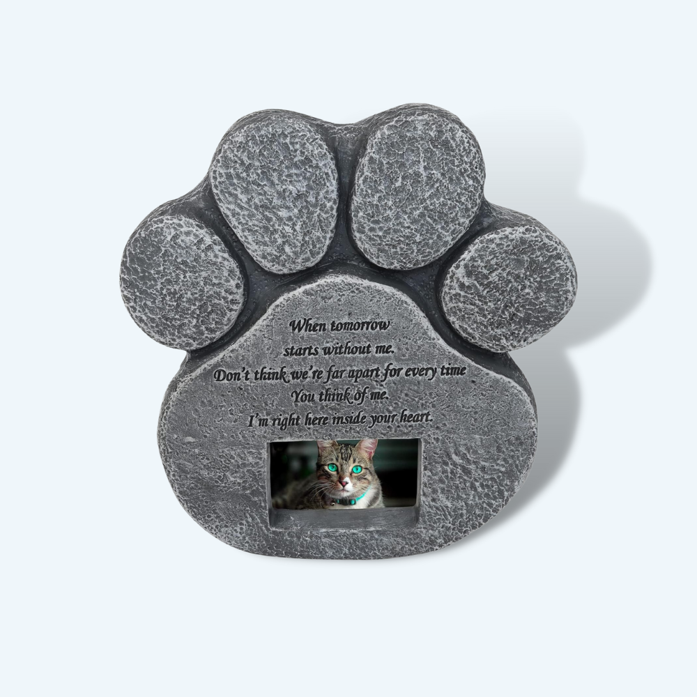 Pet Memorial Stone for Cats and Dogs – Paw Shaped Memorial Image Frame