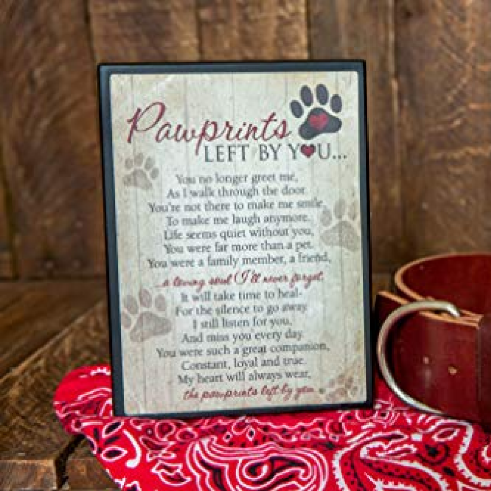 "Pawprints Left By You" Poem Memorial Plaque