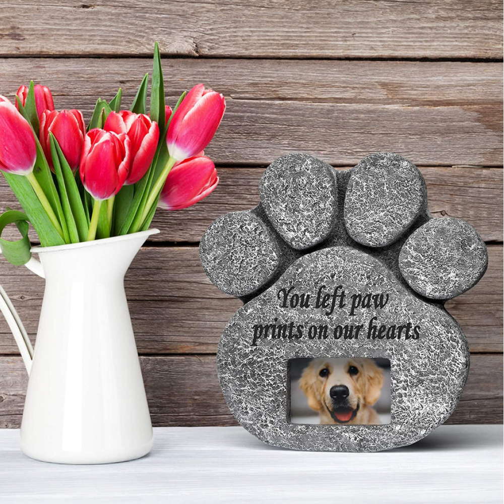 'You Left Paw Prints On Our Hearts' Memorial Pawprint-Shaped Photo Frame