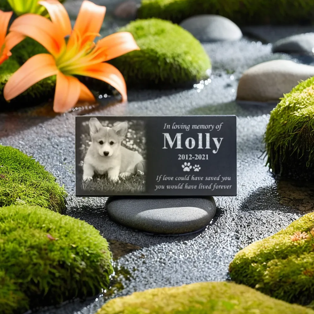Custom Engraved Black Granite Memorial Marker by Pet Memory Shop (4 Sizes Available)