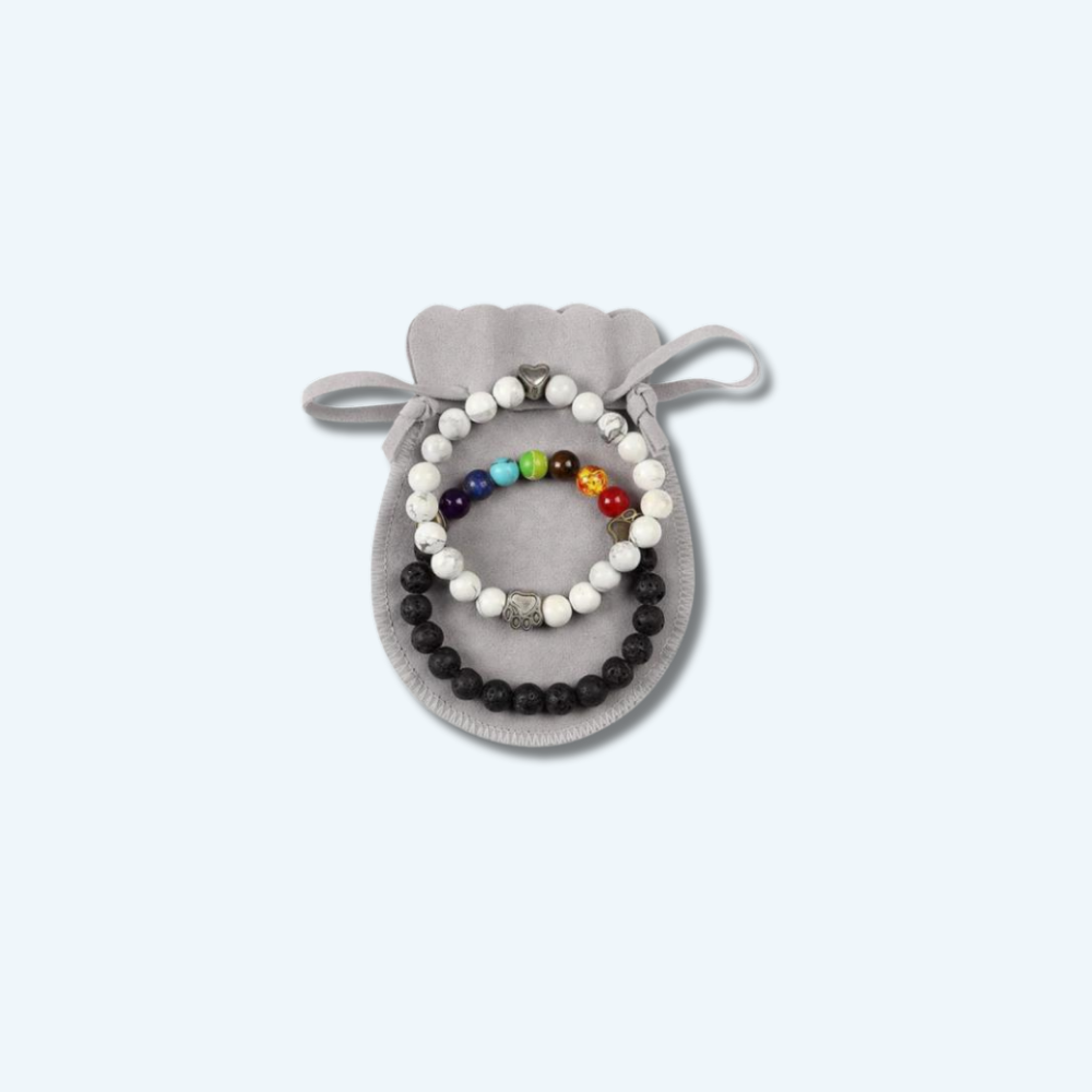 Natural Lava Bead Pet Memorial Set of 2 Bracelets Gift | Includes Rainbow Bridge Card Sympathy