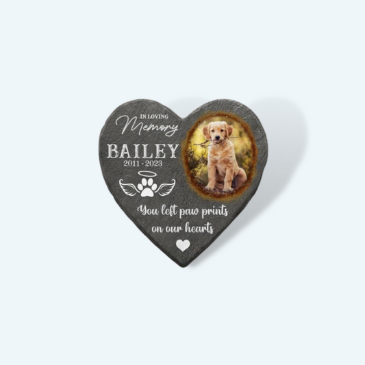 In Loving Memory Heart-Shaped Custom Image & Text Burial Marker