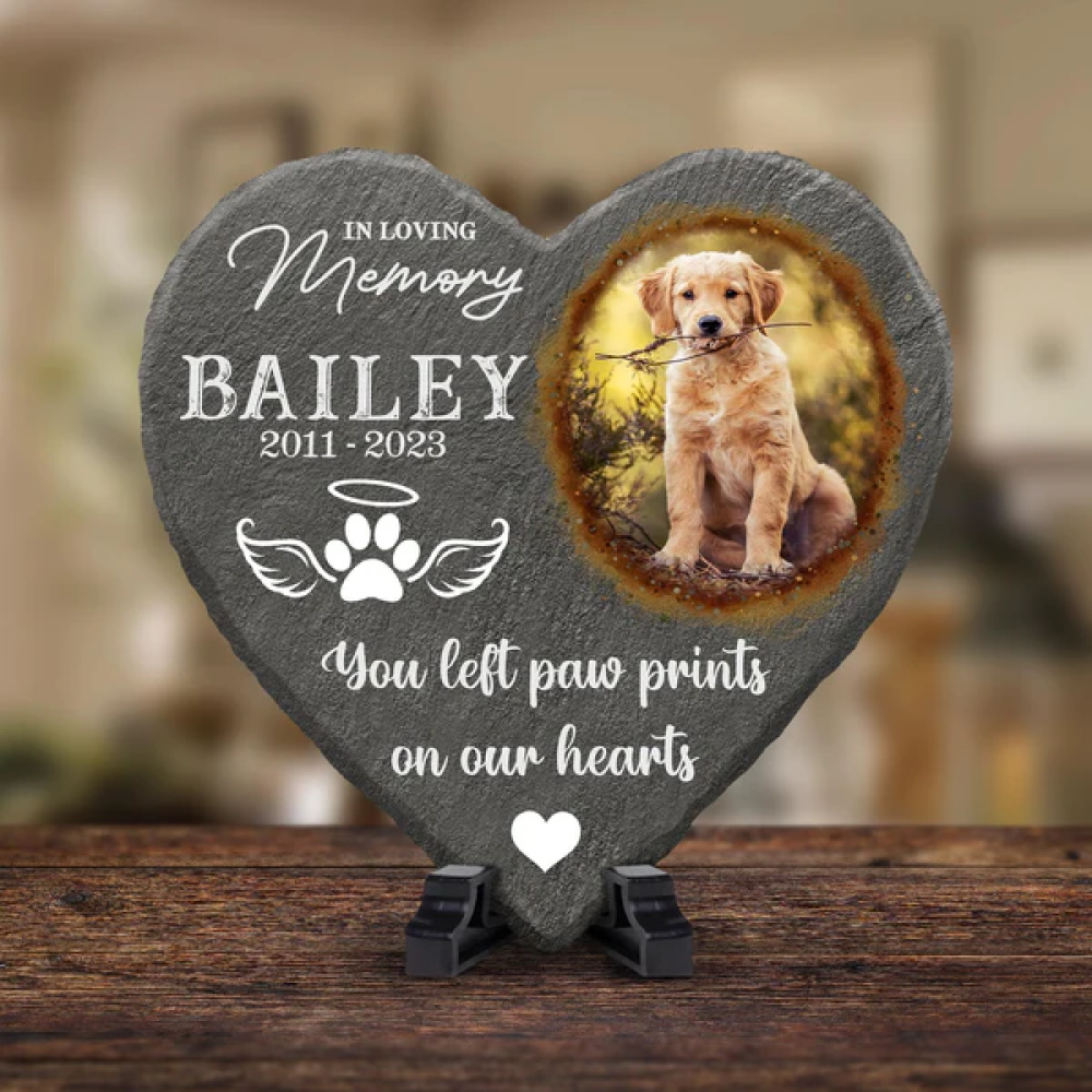In Loving Memory Heart-Shaped Custom Image & Text Burial Marker