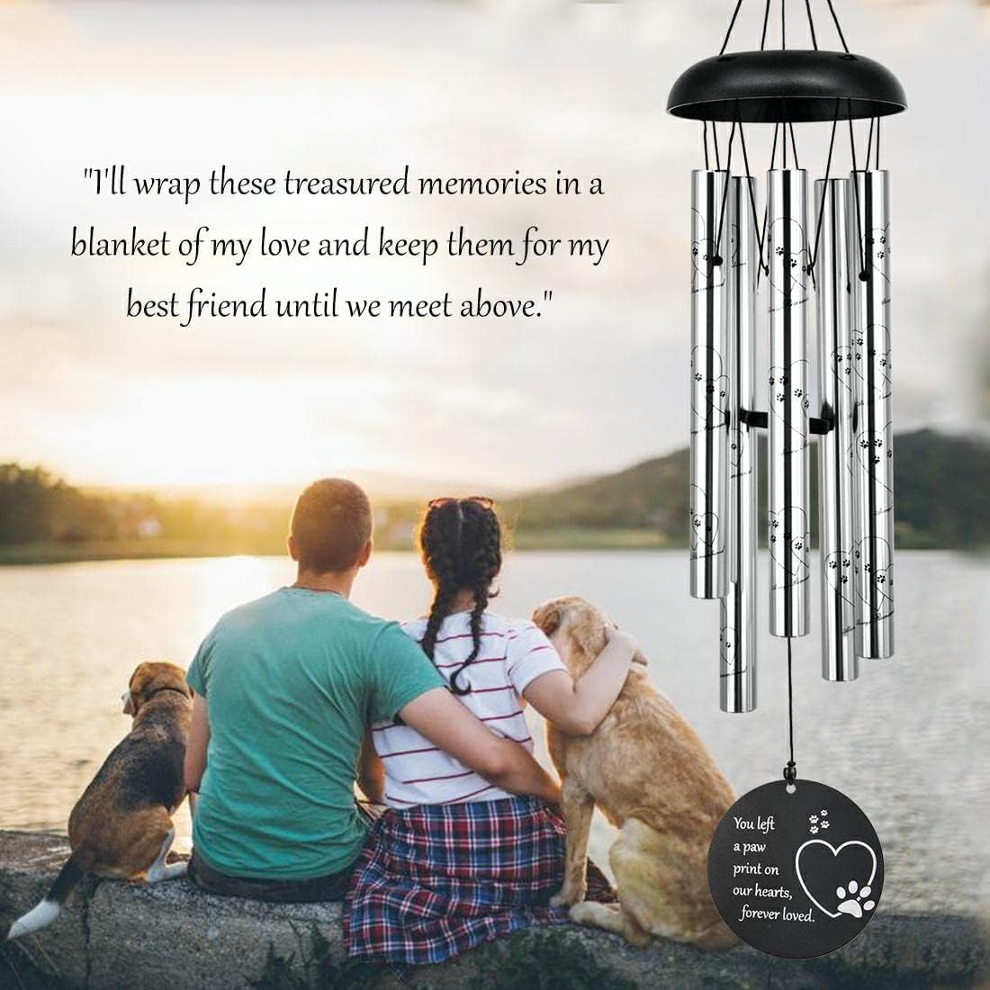 "You Left Pawprints" Silver Pet Memorial Wind Chime | 30" Length & Durable