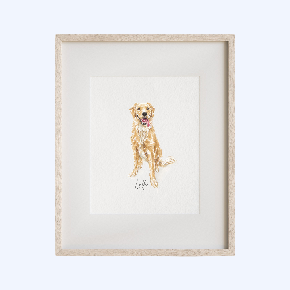 Custom Hand-painted Watercolor Pet Portrait W/ White Frame | Support Local Artists