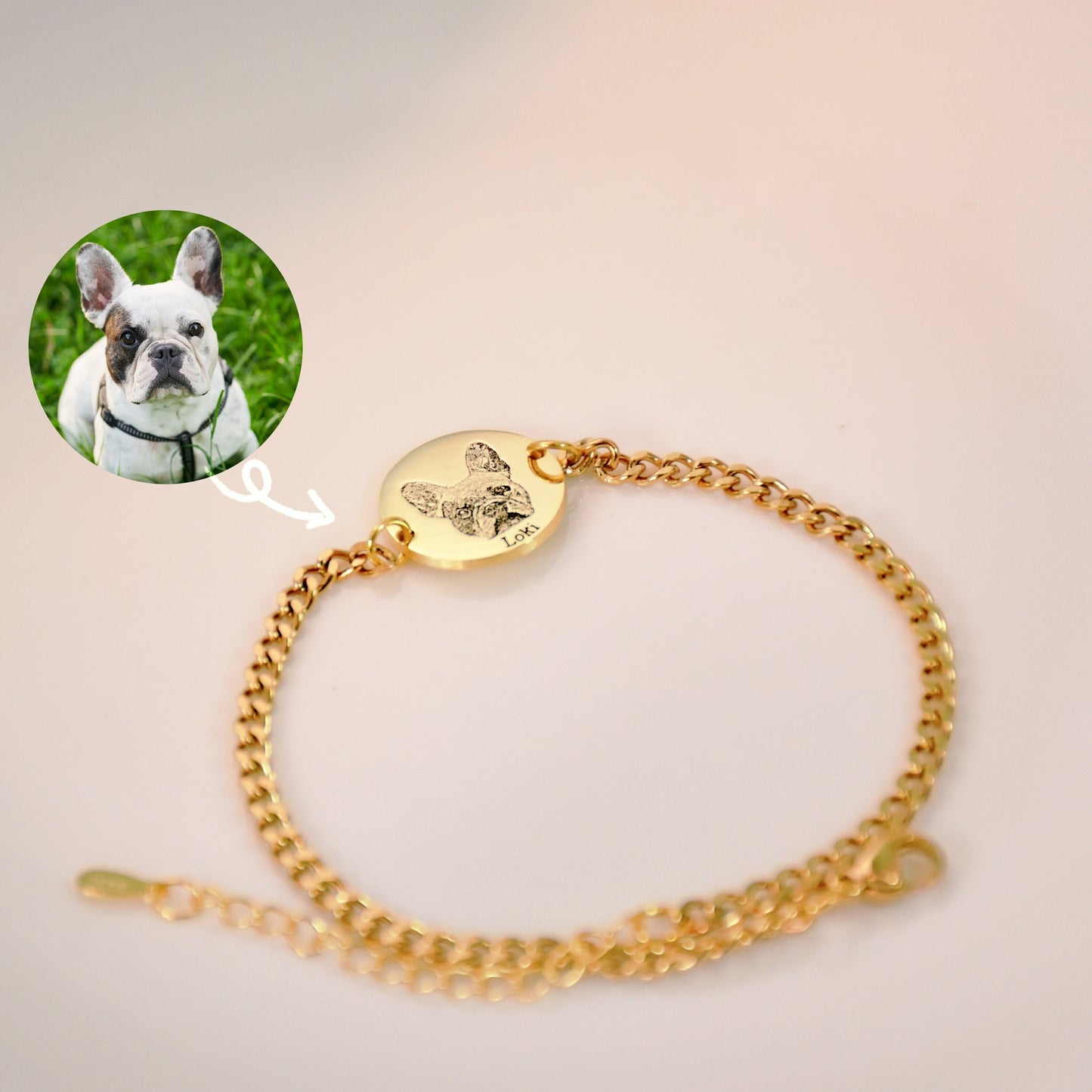 Custom Pet Portrait Image & Name Bracelet