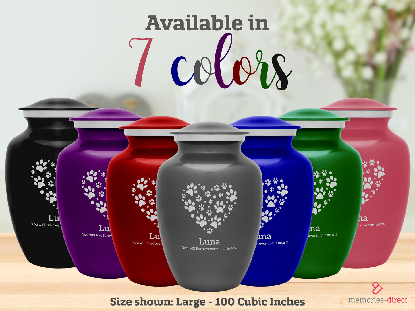 Pawprint Heart - Pet Cremation Urn - Seven Colors Available - Four Sizes - Perfect for Dogs, Cats and All Pets