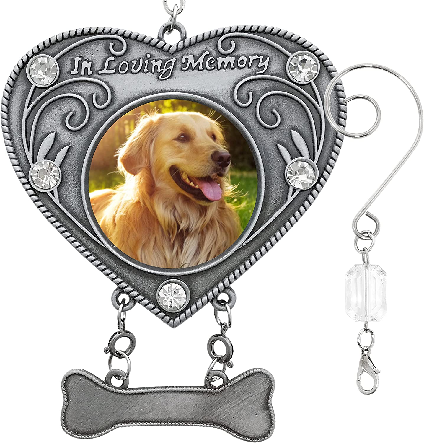 Dog Memorial Photo Ornament | "In Loving Memory" Heart Shaped Picture Christmas Ornament