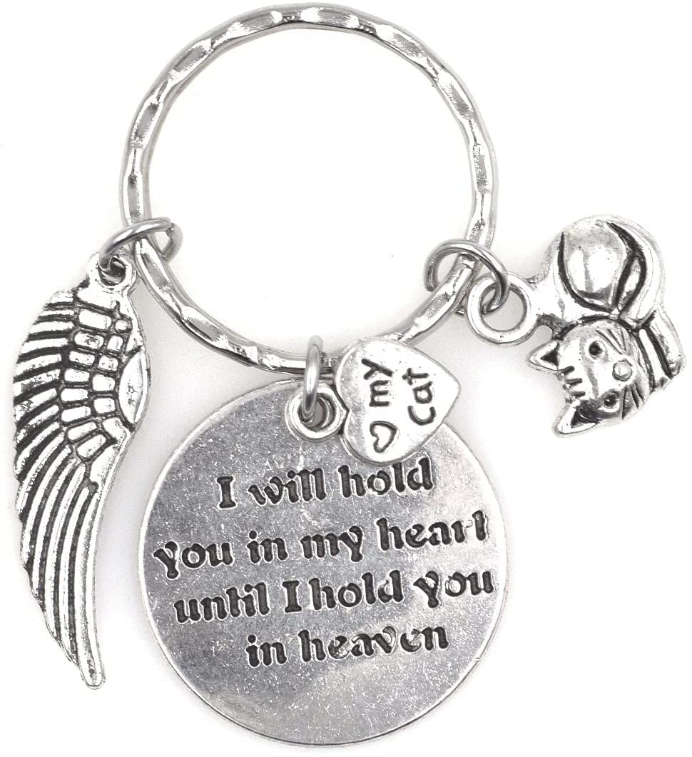 "Hold You In My Heart" Cat Charm Memorial Keychain