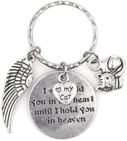 "Hold You In My Heart" Cat Charm Memorial Keychain