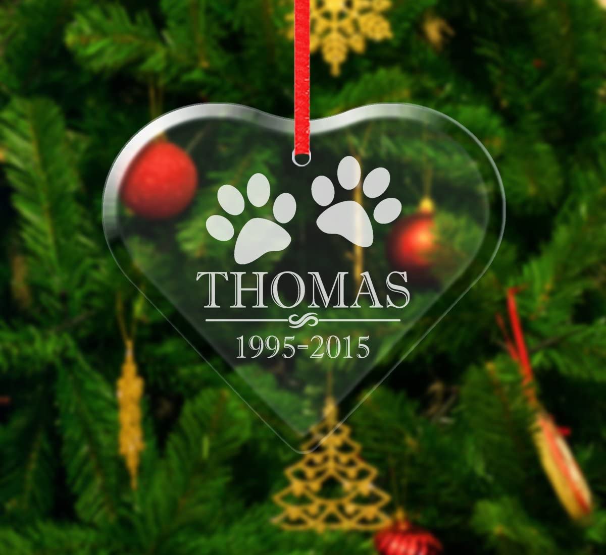 Paw Prints Personalized Pet Dog Cat Glass Ornament Pet Loss Ornament Gift