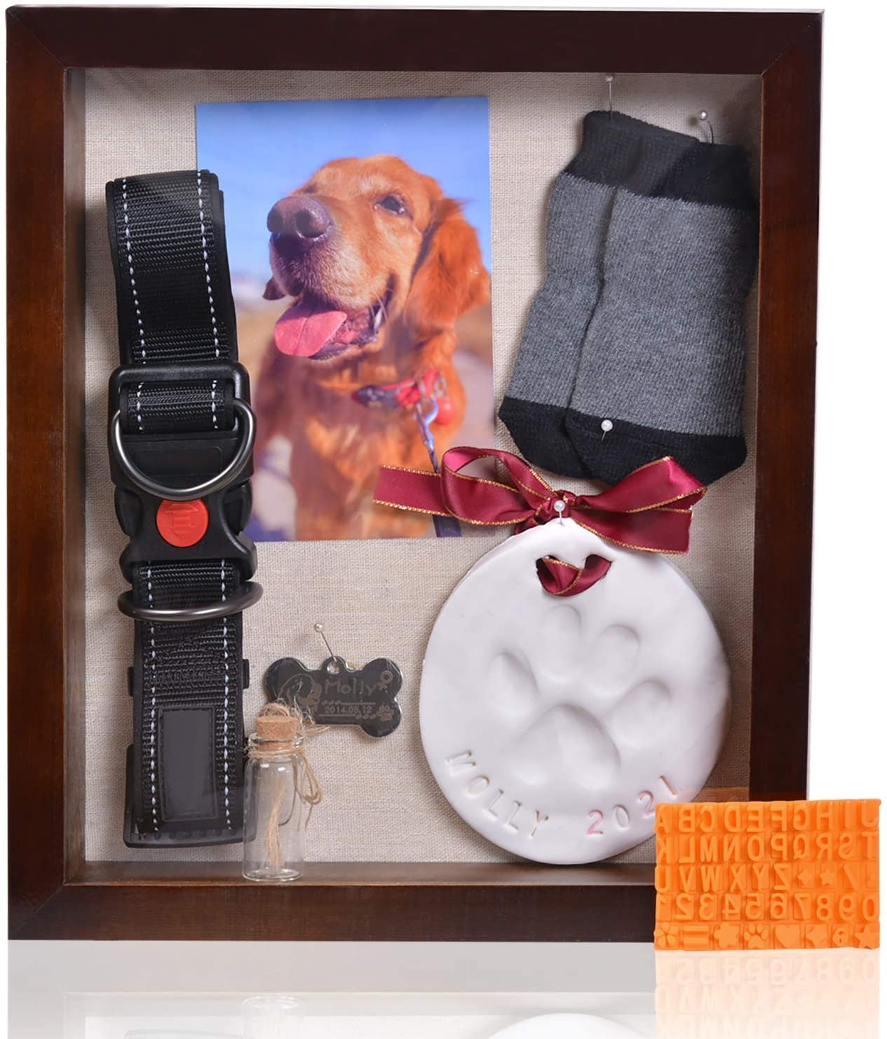 Pet Memorial Shadow Box with Clay Paw Print Impression Kit Pet