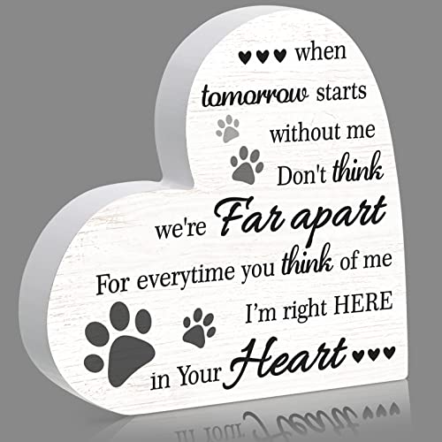 Pet Memorial Gifts Bereavement Remembrance Gifts for Loss of Dog Cat - Heart Shaped Wood Sign When Tomorrow Starts Without Me Wooden Plaque