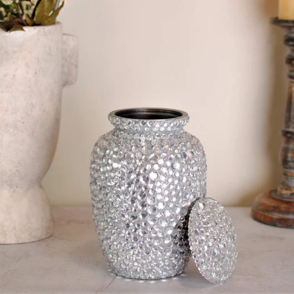 "Diamond Sprinkled" Cremation Urn | Handmade Crystal Studded Urn