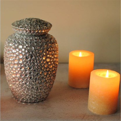 "Diamond Sprinkled" Cremation Urn | Handmade Crystal Studded Urn