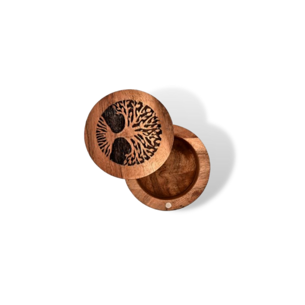 Handcrafted Acacia Wood Pet Urn, Tree of Life Design