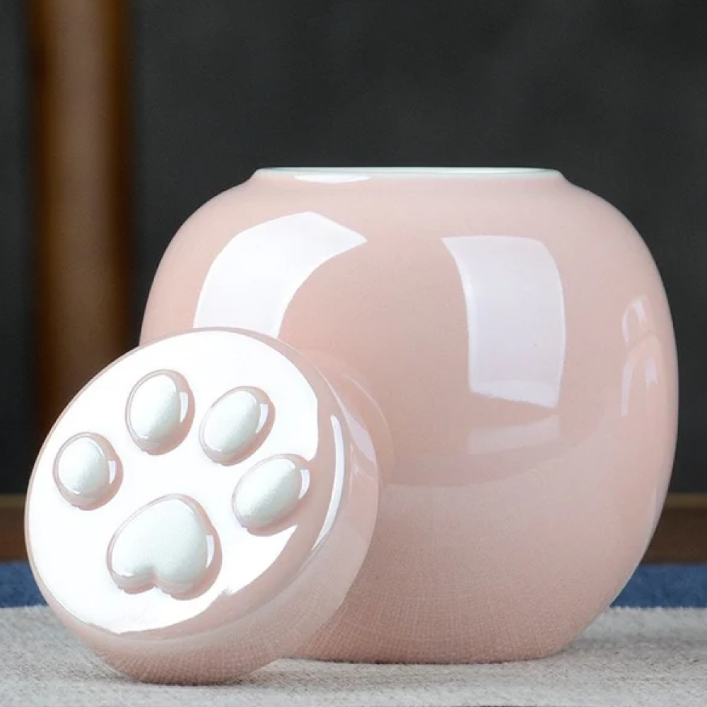 Pink Pet Paw Porcelain Ceramic Urn