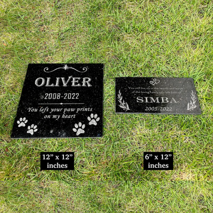 Custom Black Granite Pet Memorial Stone (4 Sizes Available)