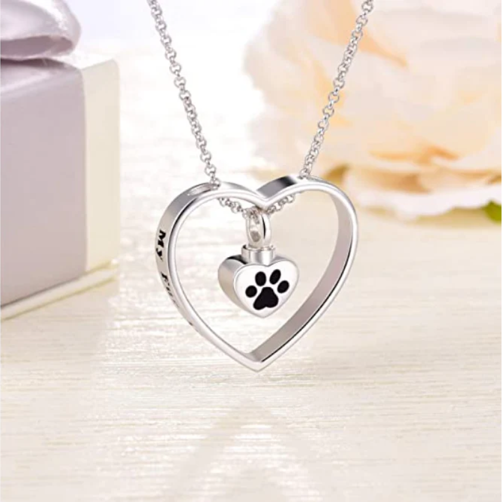 925 Sterling Silver Pet Memorial Heart Cremation Urn Necklace