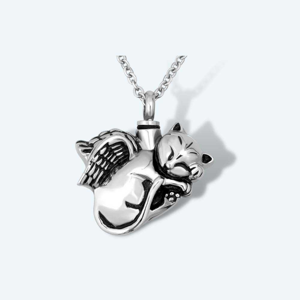 Angel Cat Pendant Keepsake Urn Pendant & Necklace | Stores Ashes, 18 Necklace