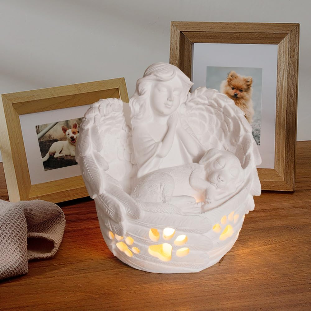 Angel Dog Sculpture & Memorial Candle Holder