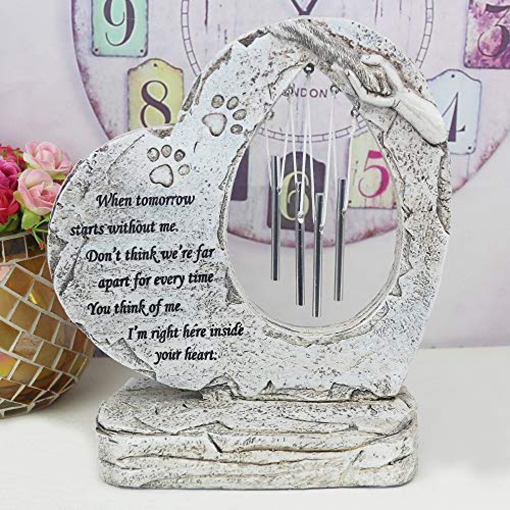 Custom-Engraved Pet Memorial Stone with Wind Chimes