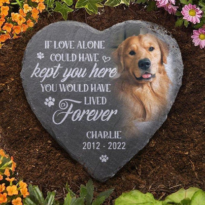 Custom Photo & Engraved Heart-Shaped Memorial Burial Marker W/ Stand