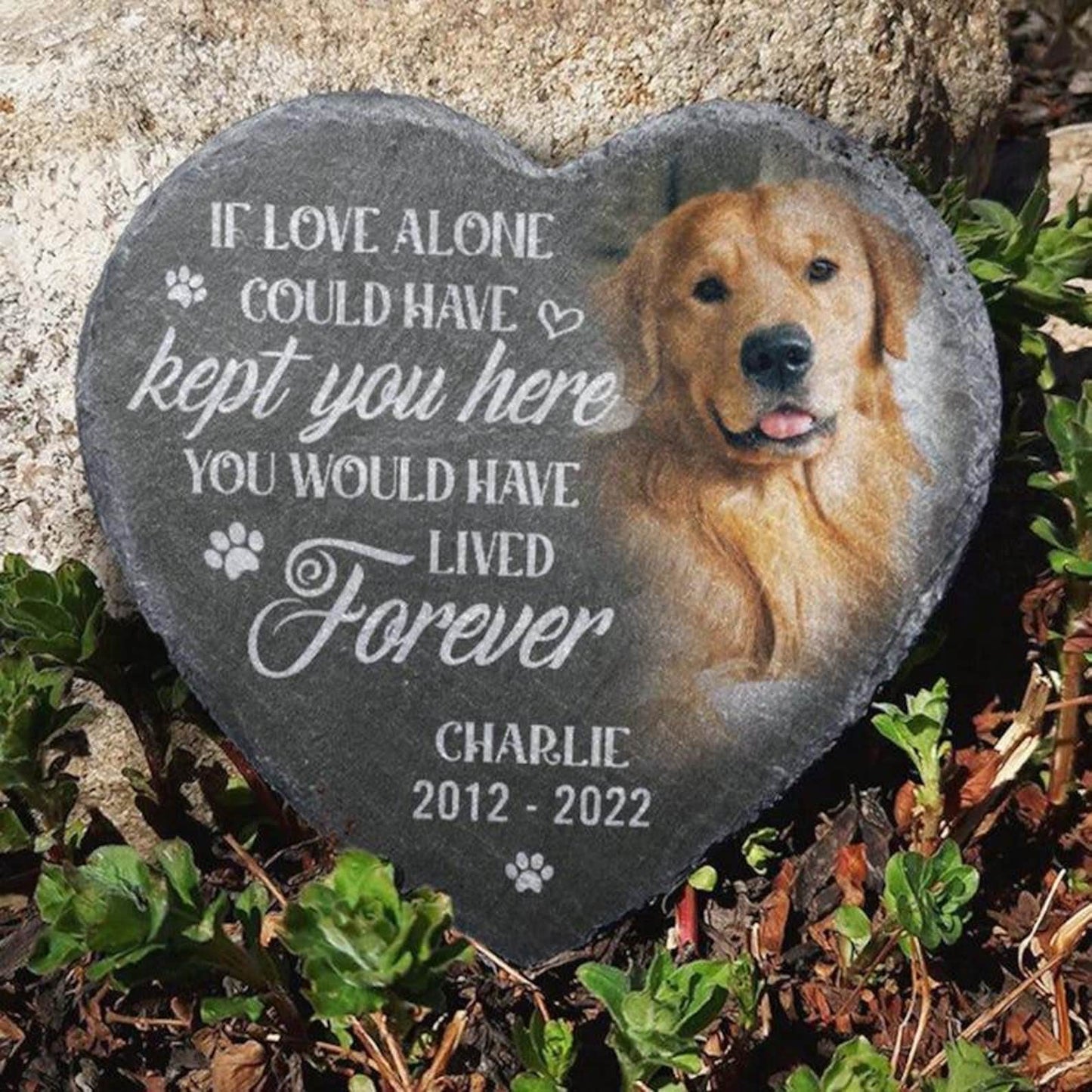 Custom Photo & Engraved Heart-Shaped Memorial Burial Marker W/ Stand