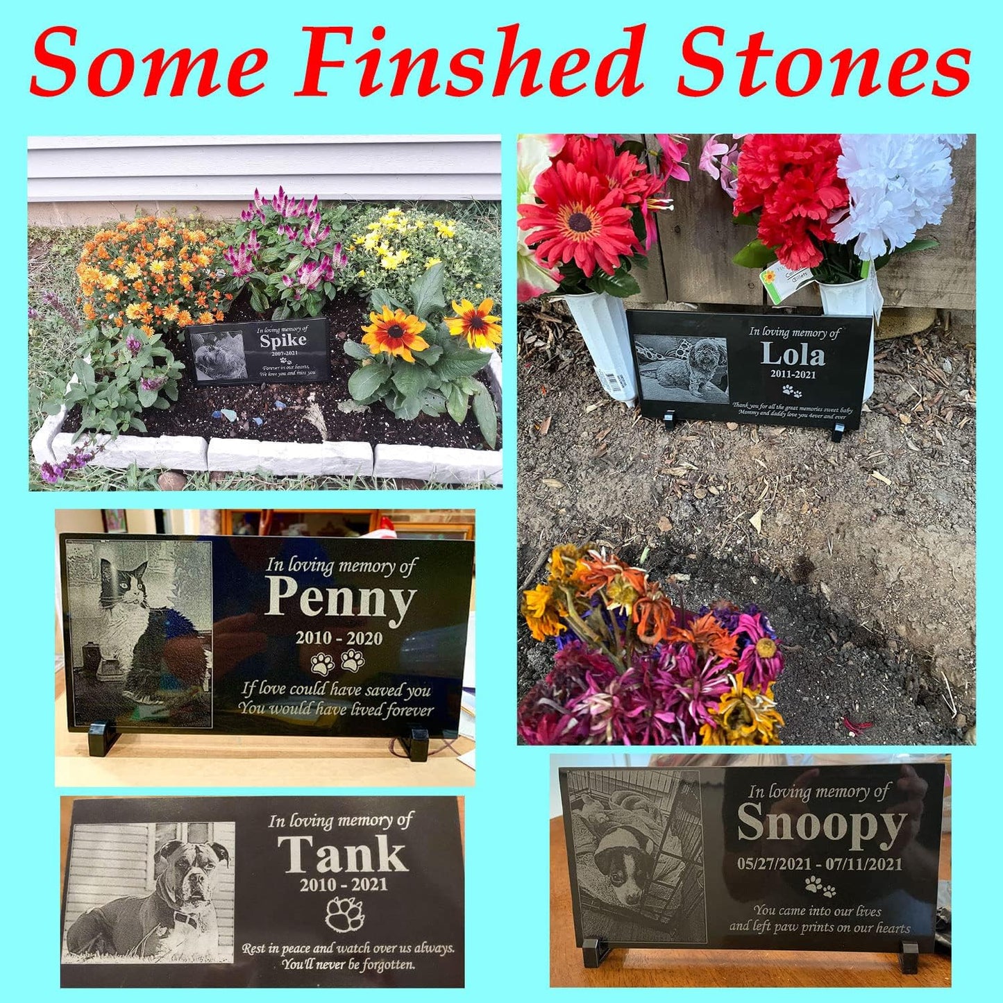 Custom Engraved Black Granite Memorial Marker by Pet Memory Shop (4 Sizes Available)
