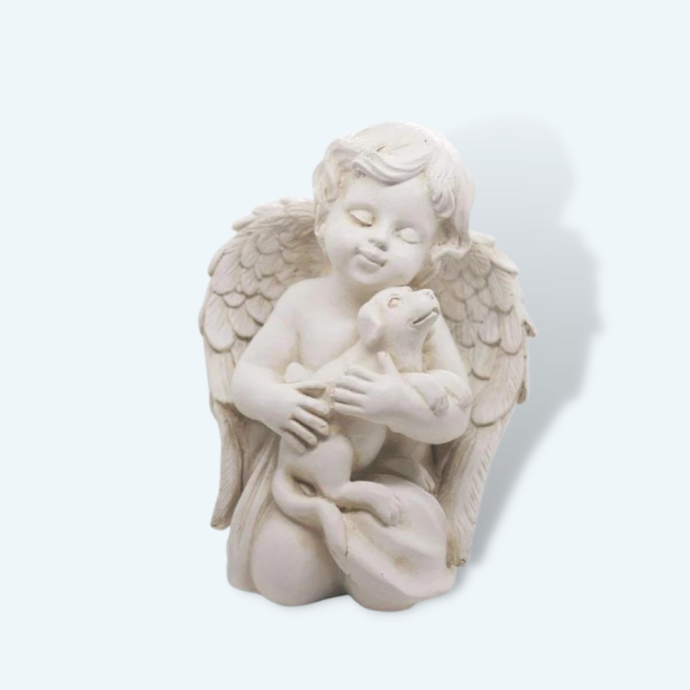 Cherub Angel & Dog Memorial Sculpture