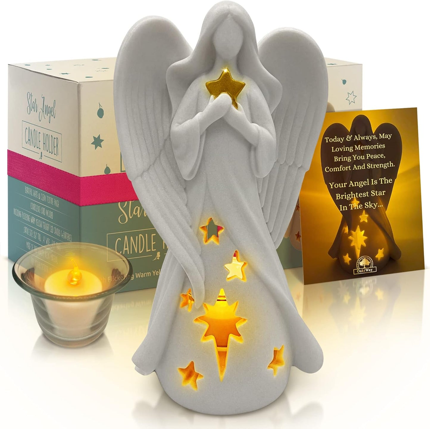 Star Angel Tealight Candle Holder with Flickering LED Candle