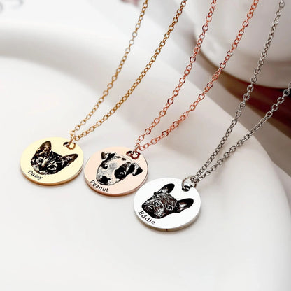 Engraved Pet Portrait Necklace | Personalized Pet Memorial Necklace