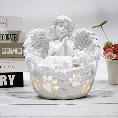 Angel Dog Sculpture & Memorial Candle Holder